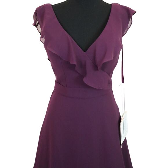 NWT Morilee Eggplant Purple Dress Gown Long Maxi Ruffle Flutter Chiffon 0 Formal - Picture 2 of 9